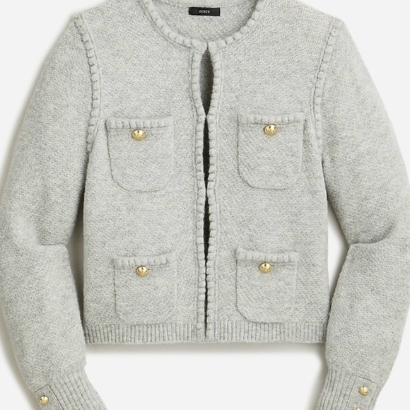 NWT J. Crew Light Gray Cardigan with Gold Buttons - Picture 2 of 6